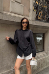Kadın Siyah Oversize Modal Gömlek – Minimal Şıklık MLB178