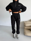 Kadın Siyah Yarım Fermuarlı Sweatshirt ve Eşofman Takımı