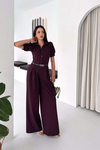 Kadın Taş Detaylı Kemerli Bol Paça Tulum MLBK4592