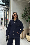 Kadın Taş Detaylı Oversize Denim Gömlek Pantolon Takım | Şık Jean Alt Üst MLB132
