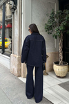 Kadın Taş Detaylı Oversize Denim Gömlek Pantolon Takım | Şık Jean Alt Üst MLB132