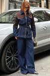 Oversize Denim Takım Kontrast Detaylı Bol Paça Jean Kombin MLB148