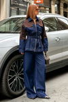 Oversize Denim Takım Kontrast Detaylı Bol Paça Jean Kombin MLB148