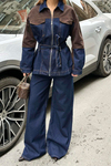 Oversize Denim Takım Kontrast Detaylı Bol Paça Jean Kombin MLB148