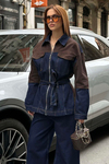 Oversize Denim Takım Kontrast Detaylı Bol Paça Jean Kombin MLB148