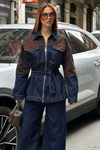 Oversize Denim Takım Kontrast Detaylı Bol Paça Jean Kombin MLB148