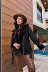 Premium Süet Siyah İçi Tavşan Kürklü Mont