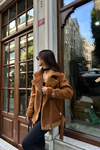 Premium Süet Taba İçi Tavşan Kürklü Mont
