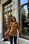 Premium Süet Taba İçi Tavşan Kürklü Mont