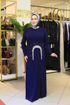 0007 KOD TAŞ DETAYLI KREP ELBİSE