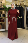 0007 KOD TAŞ DETAYLI KREP ELBİSE