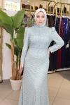 3108 CODE WHITE STONE PATTERNED EVENING DRESS