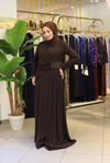 5205 KOD YAKA BEL TAŞLI PİLELİ ELBİSE