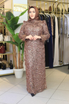 654 KOD KENDİNDEN PUL DESENLİ ABİYE ELBİSE
