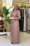 654 KOD KENDİNDEN PUL DESENLİ ABİYE ELBİSE