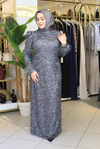 654 KOD KENDİNDEN PUL DESENLİ ABİYE ELBİSE