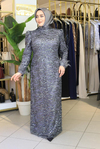 654 KOD KENDİNDEN PUL DESENLİ ABİYE ELBİSE