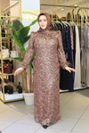654 KOD KENDİNDEN PUL DESENLİ ABİYE ELBİSE