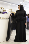 BEL İŞLEMELİ ŞİFON ABİYE ELBİSE 0067 KOD