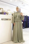 TAŞ DETAYLI DRAPELİ ABİYE ELBİSE 0068 KOD