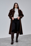 Acı Kahve Kuşaklı Oversize Kaşe Kaban 44577 