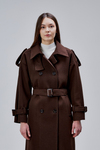Acı Kahve Kuşaklı Oversize Kaşe Kaban 44577 