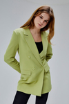 Açık Haki Regular Astarlı Kruvaze Kapama Dokuma Oversize Blazer Ceket