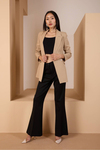 Açık Vizon Oversize Dokuma Blazer Ceket