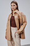Bej Premium Oversize Astarlı Deri Ceket 