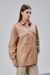 Bej Premium Oversize Astarlı Deri Ceket 