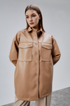 Bej Premium Oversize Astarlı Deri Ceket 
