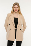 Bej Regular Astarlı Kruvaze Kapama Dokuma Oversize Blazer Ceket