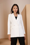 Beyaz Oversize Dokuma Blazer Ceket