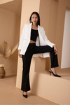 Beyaz Oversize Dokuma Blazer Ceket