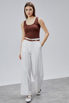 Beyaz Palazzo Geniş Paça Dokuma Pantolon