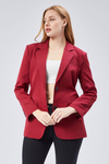 Bordo Kadın Düğmeli Oversize Blazer Ceket