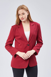 Bordo Kadın Düğmeli Oversize Blazer Ceket