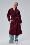 Bordo Kruvaze Kapama Rüzgarlık Detaylı Trençkot 44956