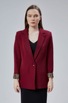 Bordo Kruvaze Yaka Kolu Katlama Detaylı Regular Vatkalı Blazer Ceket