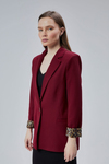 Bordo Kruvaze Yaka Kolu Katlama Detaylı Regular Vatkalı Blazer Ceket