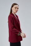 Bordo Kruvaze Yaka Kolu Katlama Detaylı Regular Vatkalı Blazer Ceket