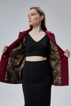 Bordo Kruvaze Yaka Kolu Katlama Detaylı Regular Vatkalı Blazer Ceket
