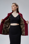 Bordo Kruvaze Yaka Kolu Katlama Detaylı Regular Vatkalı Blazer Ceket