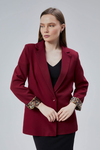 Bordo Kruvaze Yaka Kolu Katlama Detaylı Regular Vatkalı Blazer Ceket