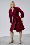 Bordo Kuşaklı Oversize Kaşe Kaban