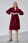 Bordo Kuşaklı Oversize Kaşe Kaban
