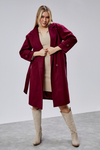 Bordo Kuşaklı Oversize Kaşe Kaban