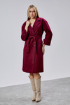 Bordo Kuşaklı Oversize Kaşe Kaban