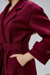 Bordo Kuşaklı Oversize Kaşe Kaban