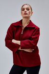 Bordo Oversize Fermuarlı Kaşe Ceket